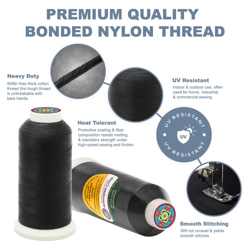 Mandala Crafts Bonded Nylon Thread Black Heavy Duty Sewing Threads - 1500 YDs Size 69 210D T70 Tex 70 Thread for Leather Jeans Weaving Outdoor Marine Upholstery Threads - Image 5